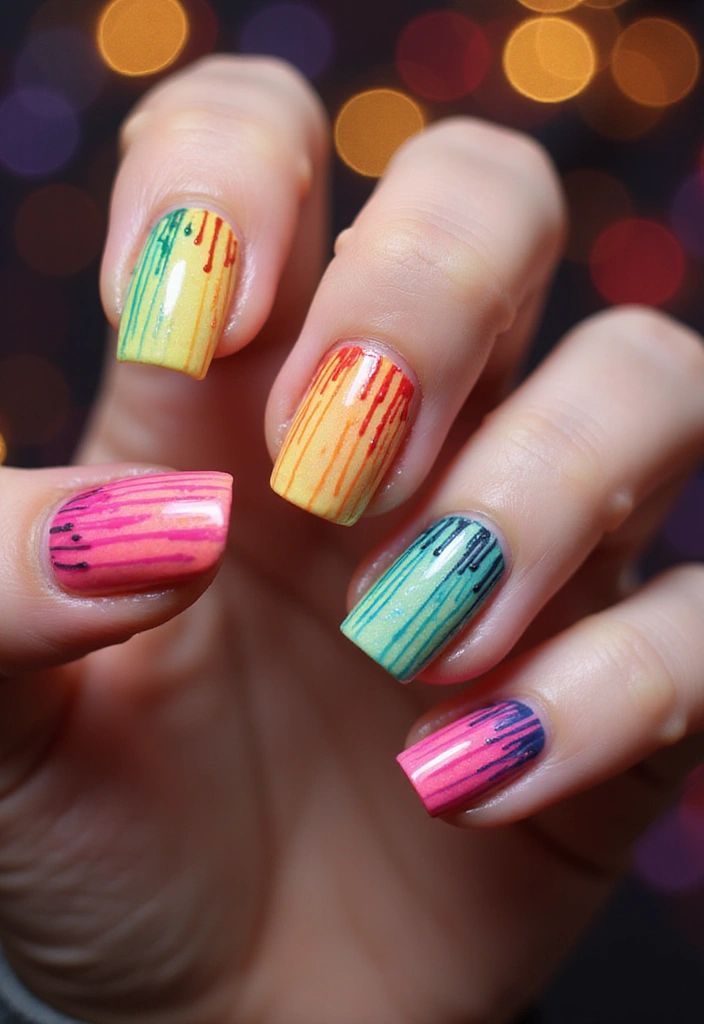 20 Vibrant Summer Nail Designs That Will Make Your Friends Green with Envy! - 17. Colorful Drips