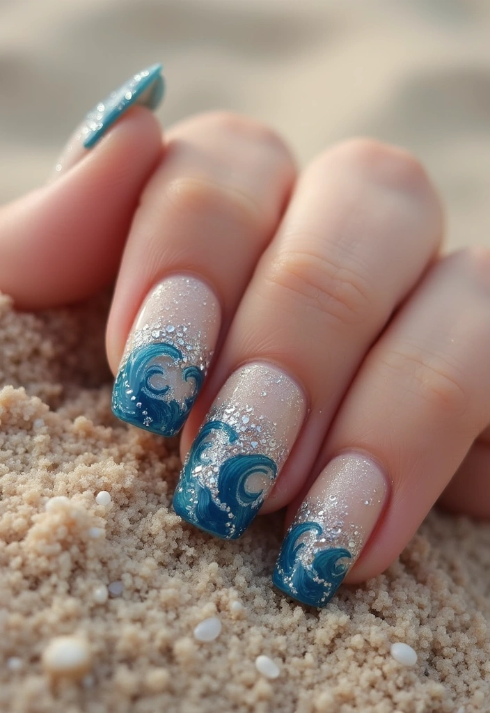 20 Vibrant Summer Nail Designs That Will Make Your Friends Green with Envy! - 5. Beachy Waves