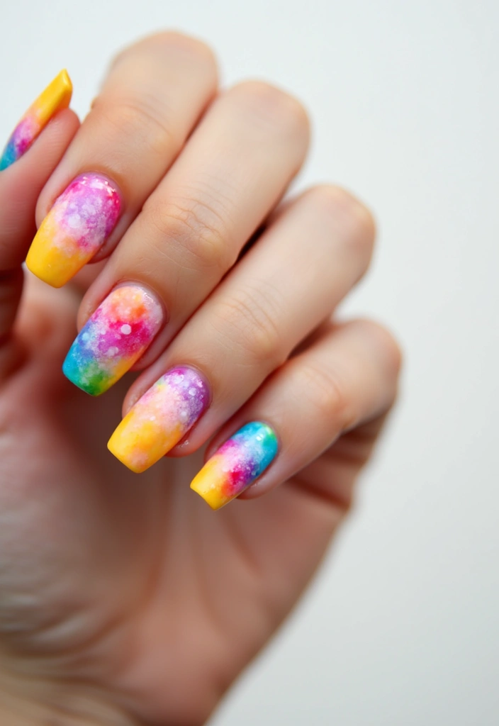 20 Vibrant Summer Nail Designs That Will Make Your Friends Green with Envy! - 6. Rainbow Tie-Dye
