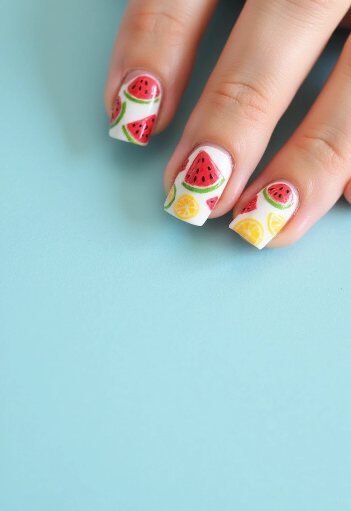 20 Vibrant Summer Nail Designs That Will Make Your Friends Green with Envy! - 8. Fruit Salad Delight