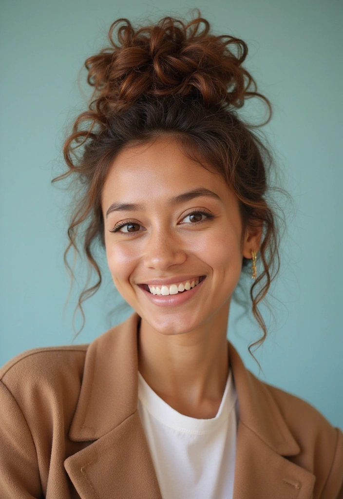 21 Stunning Curly Hairstyles That Will Make You Flaunt Your Curls! - 19. Curly Top Knot