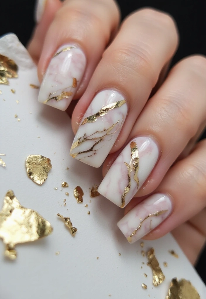 25 Stunning Nail Designs You Can DIY at Home (Your Friends Will Be Jealous!) - 10. Marble and Gold Foil