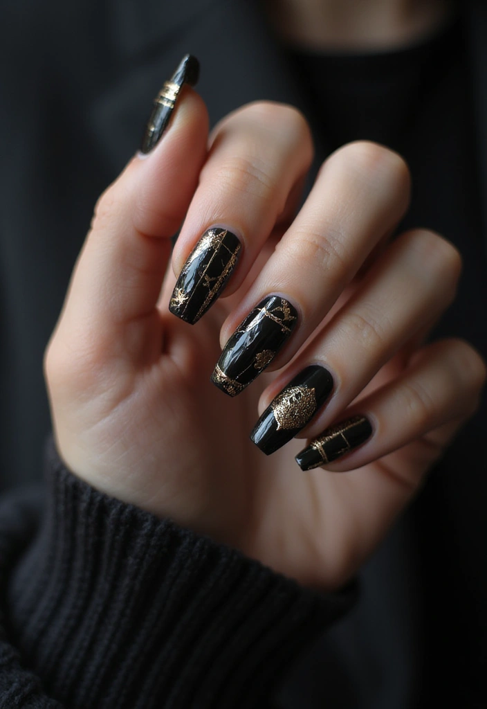13 Stunning Goth Nail Designs for 2025 That Will Make You Stand Out! - 3. Metallic Accents on Matte Base