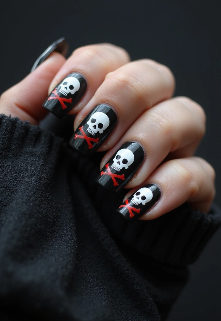 13 Stunning Goth Nail Designs for 2025 That Will Make You Stand Out! - 4. Skull and Crossbones