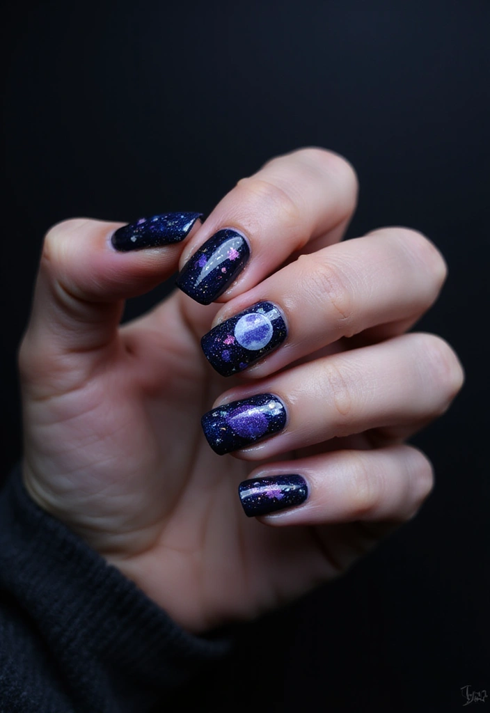 13 Stunning Goth Nail Designs for 2025 That Will Make You Stand Out! - 5. Celestial Themes