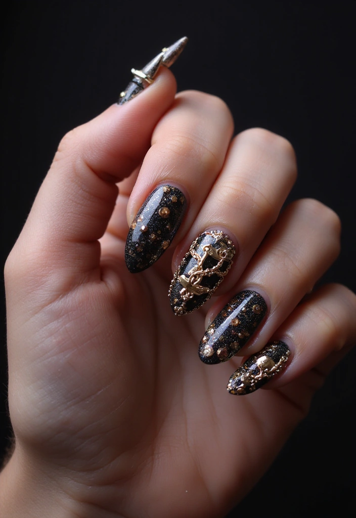 13 Stunning Goth Nail Designs for 2025 That Will Make You Stand Out! - 9. Chains and Spikes