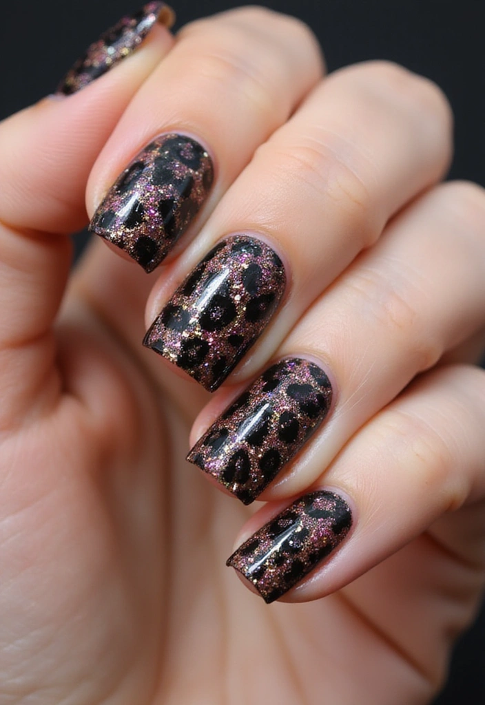 15 Trendy Animal Print Nail Designs to Make Heads Turn in 2025! - 12. Glittering Animal Prints