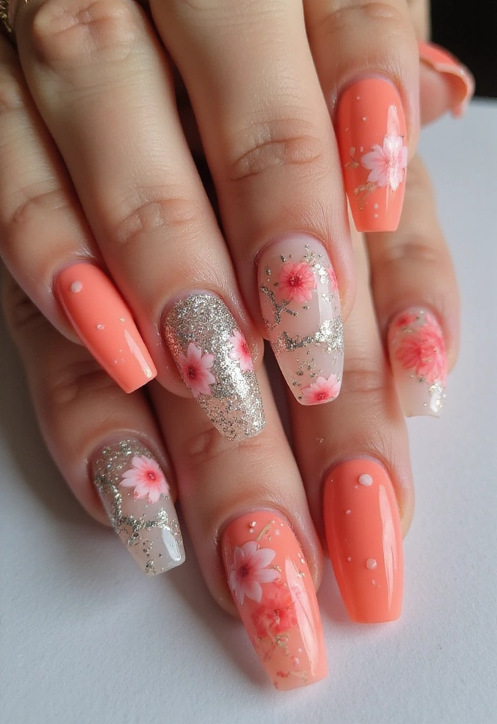 15 Trendy Coral Nails You Can Do at Home (You'll Be Obsessed with #7!) - 12. Coral Layered Designs