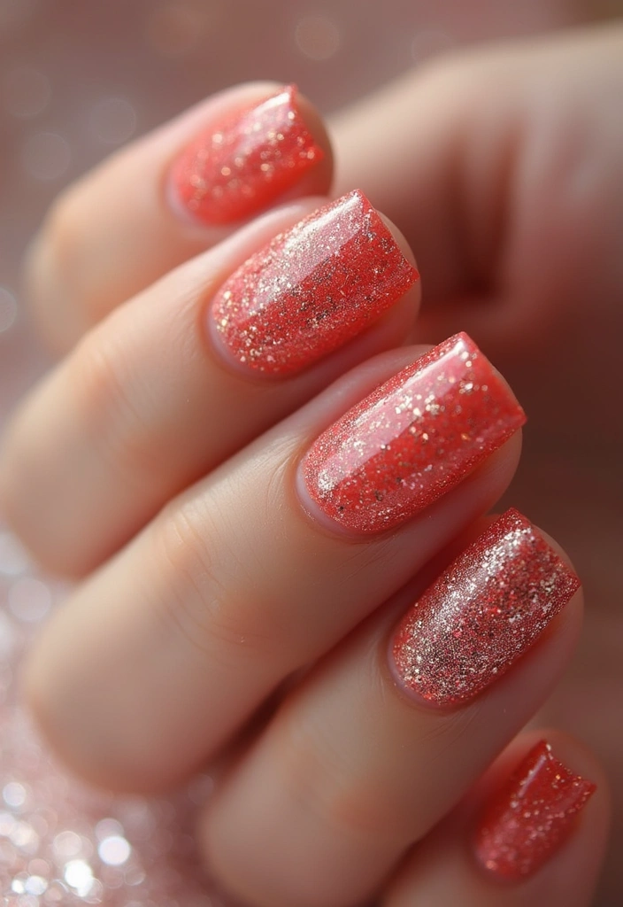 15 Trendy Coral Nails You Can Do at Home (You'll Be Obsessed with #7!) - 13. Coral Glitter Tips