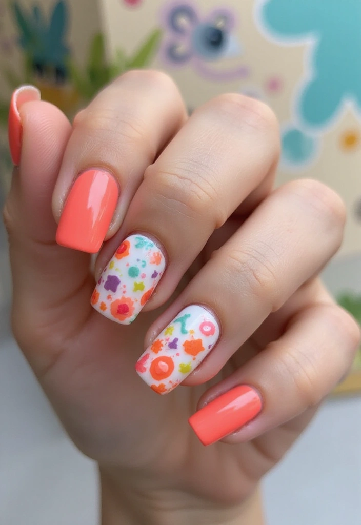 15 Trendy Coral Nails You Can Do at Home (You'll Be Obsessed with #7!) - 14. Coral Gradient with Nail Art Decals