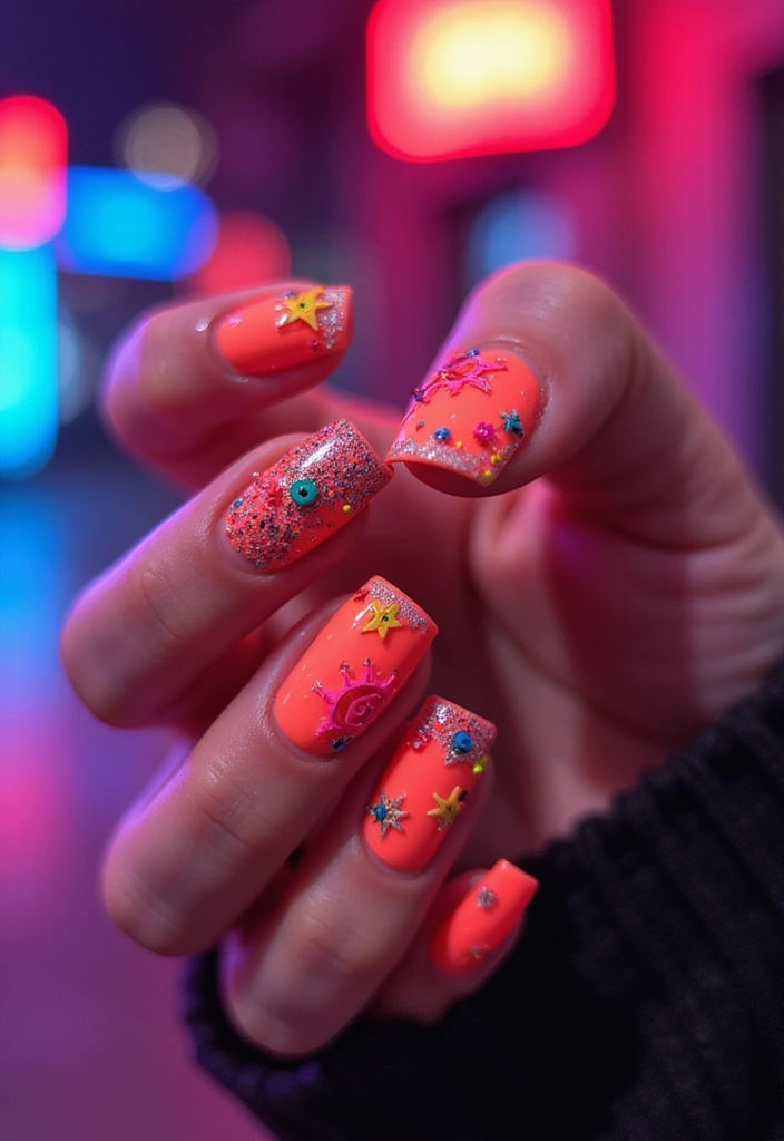 15 Trendy Coral Nails You Can Do at Home (You'll Be Obsessed with #7!) - 15. Coral Neon Vibes