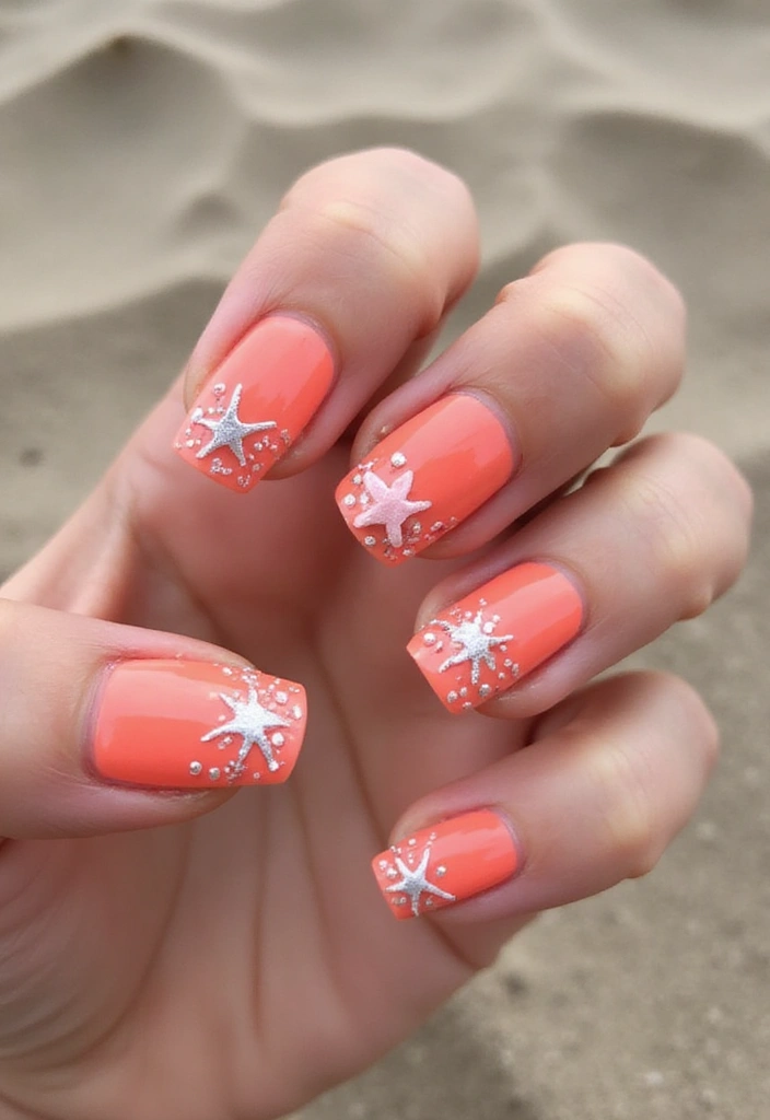 15 Trendy Coral Nails You Can Do at Home (You'll Be Obsessed with #7!) - 4. Coral Beach Vibes
