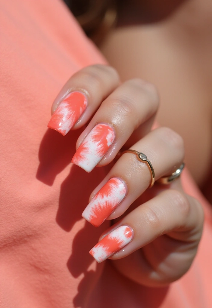 15 Trendy Coral Nails You Can Do at Home (You'll Be Obsessed with #7!) - 7. Coral Tie-Dye Effect (The One You'll Love!)