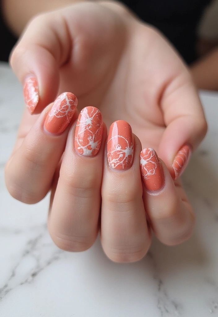 15 Trendy Coral Nails You Can Do at Home (You'll Be Obsessed with #7!) - 8. Coral Marble Nails
