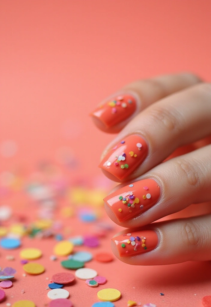 15 Trendy Coral Nails You Can Do at Home (You'll Be Obsessed with #7!) - 9. Coral Confetti Nails