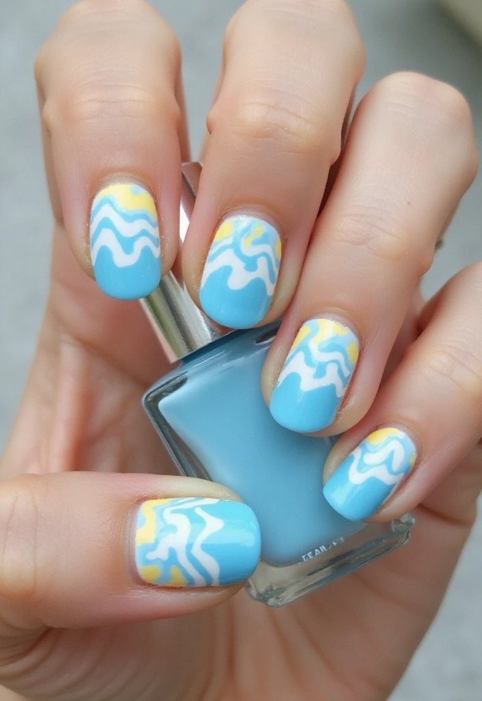 20 Lemon and Blue Nail Designs That Will Make You Squeeze for Joy! ππ - 10. Lemon Wave