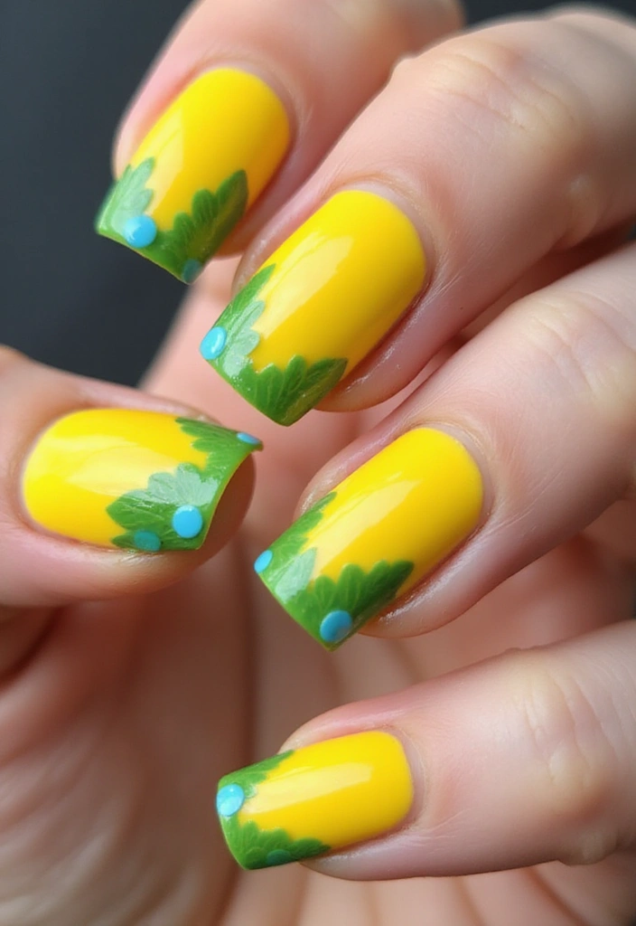 20 Lemon and Blue Nail Designs That Will Make You Squeeze for Joy! ππ - 11. Tropical Lemon Burst