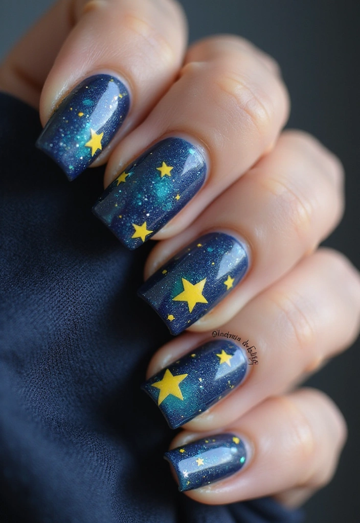 20 Lemon and Blue Nail Designs That Will Make You Squeeze for Joy! ππ - 17. Lemon & Blue Stars
