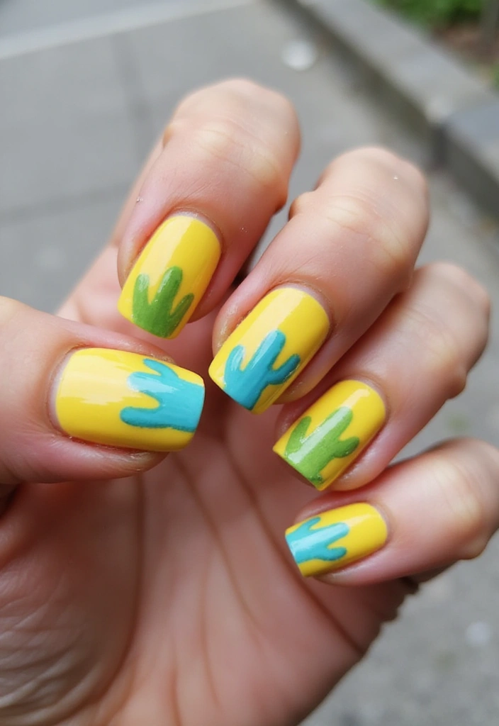 20 Lemon and Blue Nail Designs That Will Make You Squeeze for Joy! ππ - 18. Lemon Cactus