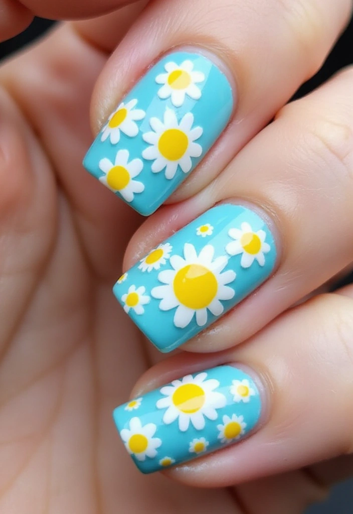 20 Lemon and Blue Nail Designs That Will Make You Squeeze for Joy! ππ - 2. Daisy Delight