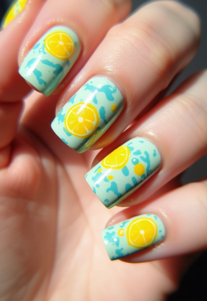 20 Lemon and Blue Nail Designs That Will Make You Squeeze for Joy! ππ - 4. Citrus Splash