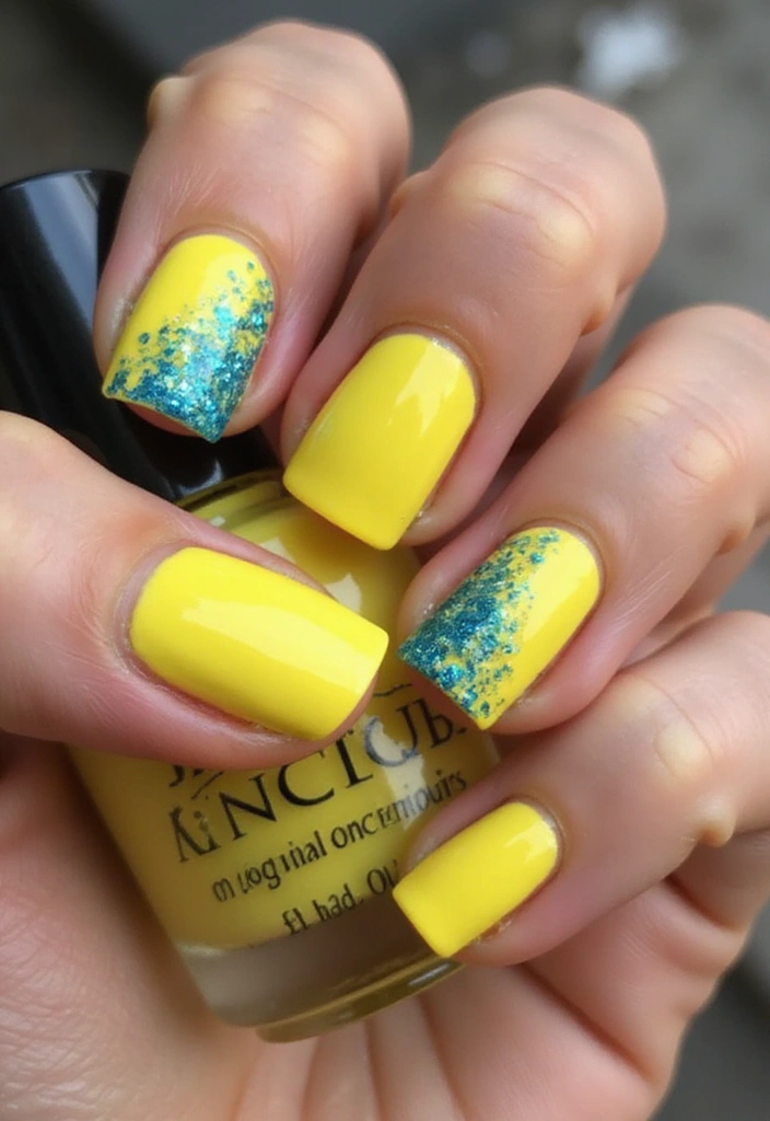 20 Lemon and Blue Nail Designs That Will Make You Squeeze for Joy! ππ - 8. Lemon Drops with Blue Glitter