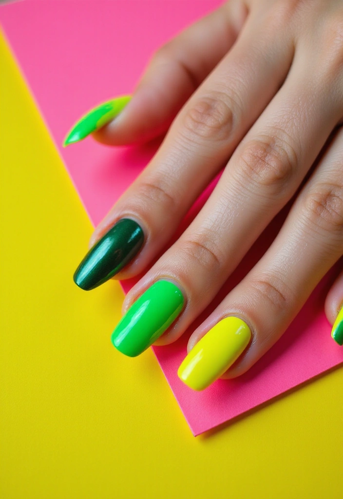 20 Metallic Nail Trends for 2025 That Will Leave You Breathless! - 11. Neon Metallics: Electric Vibes
