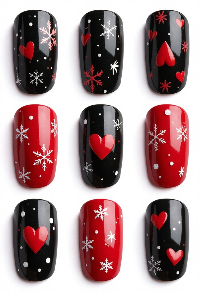 20 Stylish Black and Red Nail Designs That Will Turn Heads in 2025! - 12. Holiday-Inspired Designs