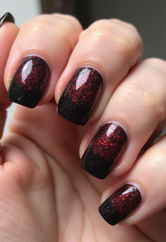 20 Stylish Black and Red Nail Designs That Will Turn Heads in 2025! - 15. Gradient Glitter
