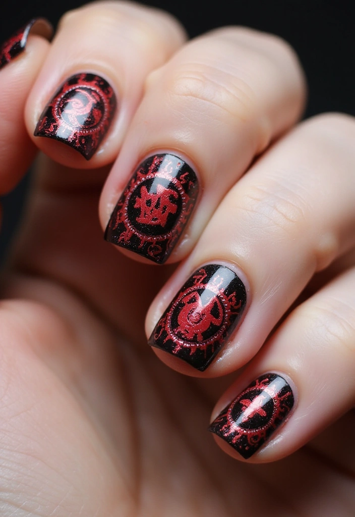 20 Stylish Black and Red Nail Designs That Will Turn Heads in 2025! - 16. Zodiac Signs