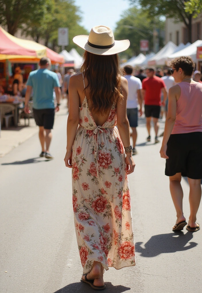 22 Street Style Outfits That’ll Make You the Trendsetter of Your Crew (You Won't Believe #10!) - 13. Street Style Boho with Flowy Maxi Dress and Hat
