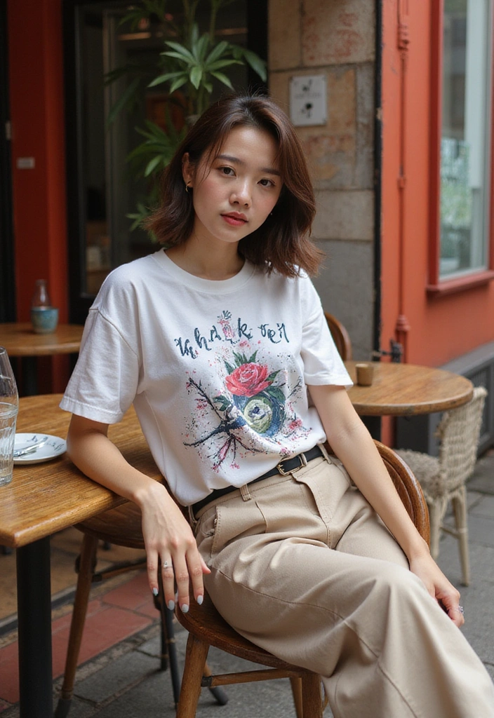 22 Street Style Outfits That’ll Make You the Trendsetter of Your Crew (You Won't Believe #10!) - 2. Graphic Tee and Wide-Leg Trousers