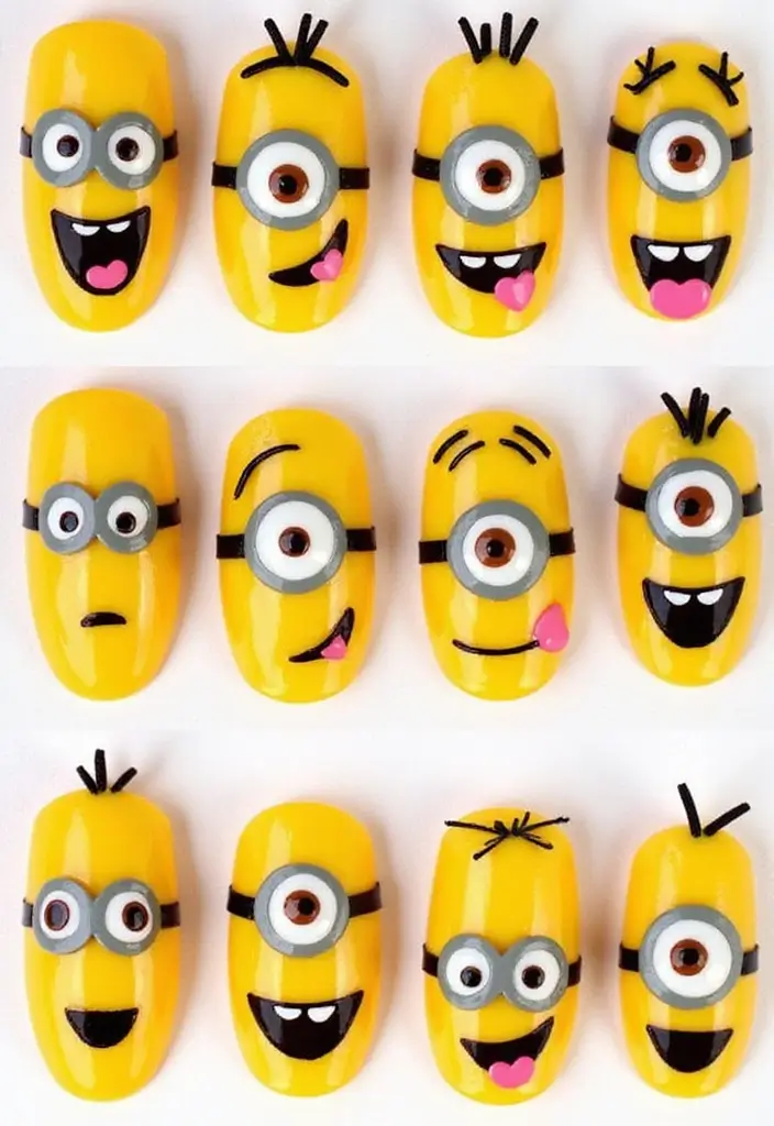 14 Uñas de Personajes que Cada Niña Querrá Tener (¡La #3 Es Una Locura!) - 10. Uñas de Minions