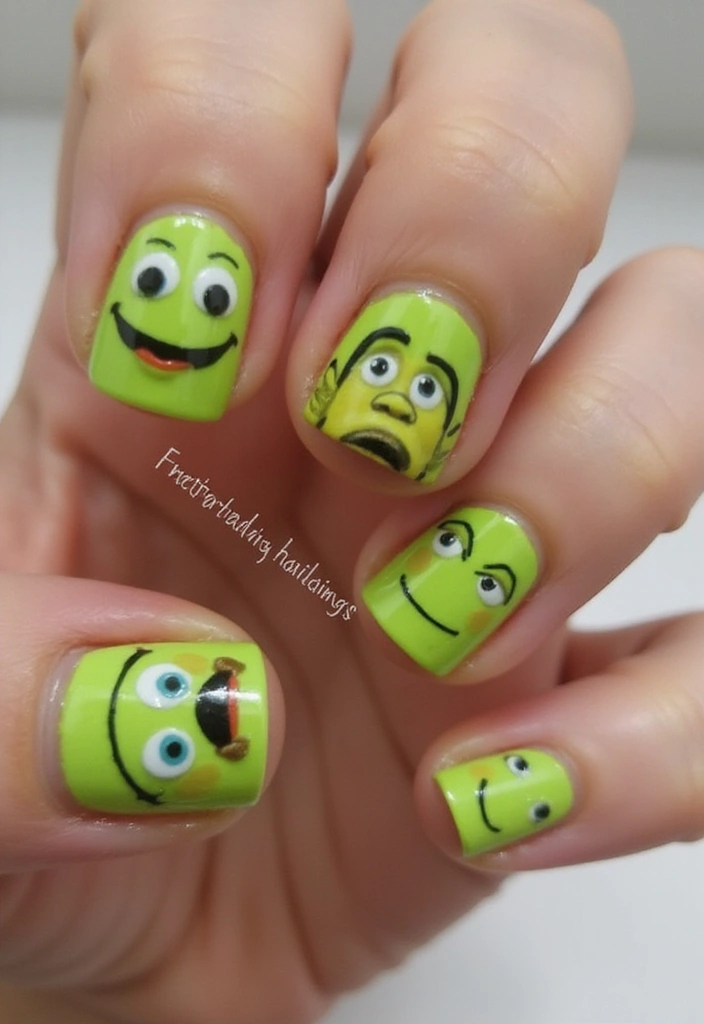 14 Uñas de Personajes que Cada Niña Querrá Tener (¡La #3 Es Una Locura!) - 12. Uñas de Shrek