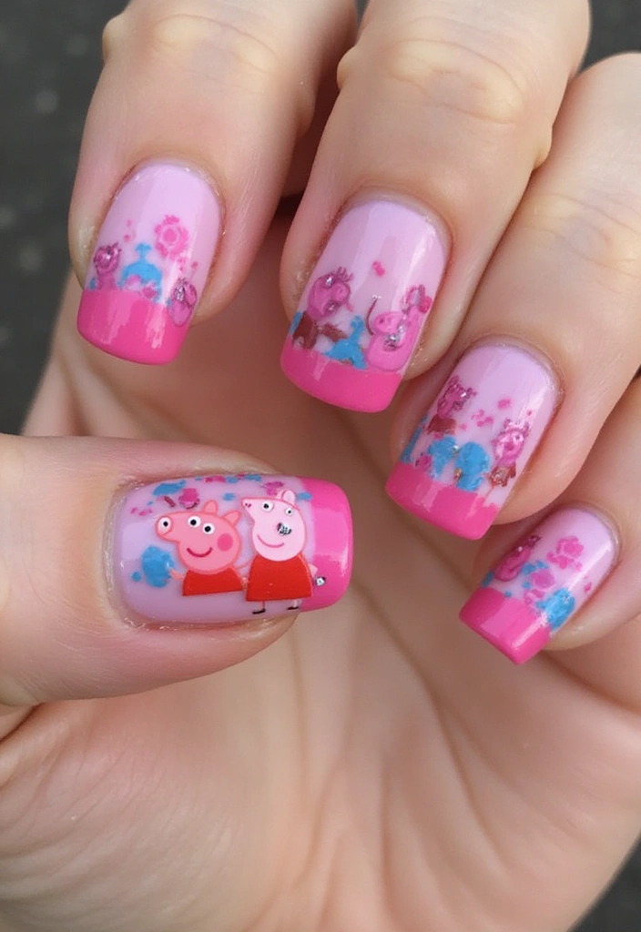 14 Uñas de Personajes que Cada Niña Querrá Tener (¡La #3 Es Una Locura!) - 2. Uñas de Peppa Pig