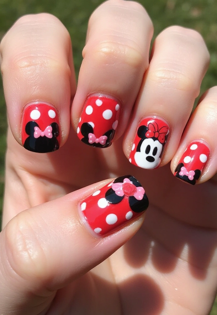14 Uñas de Personajes que Cada Niña Querrá Tener (¡La #3 Es Una Locura!) - 4. Uñas de Minnie Mouse