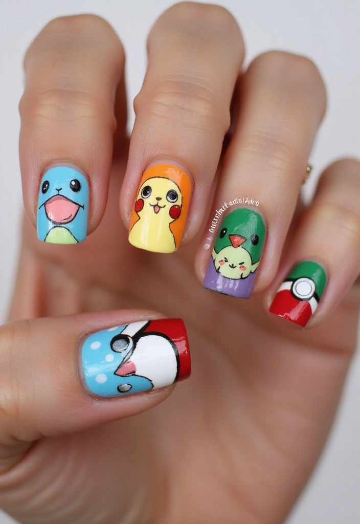 14 Uñas de Personajes que Cada Niña Querrá Tener (¡La #3 Es Una Locura!) - 8. Uñas de Pokémon