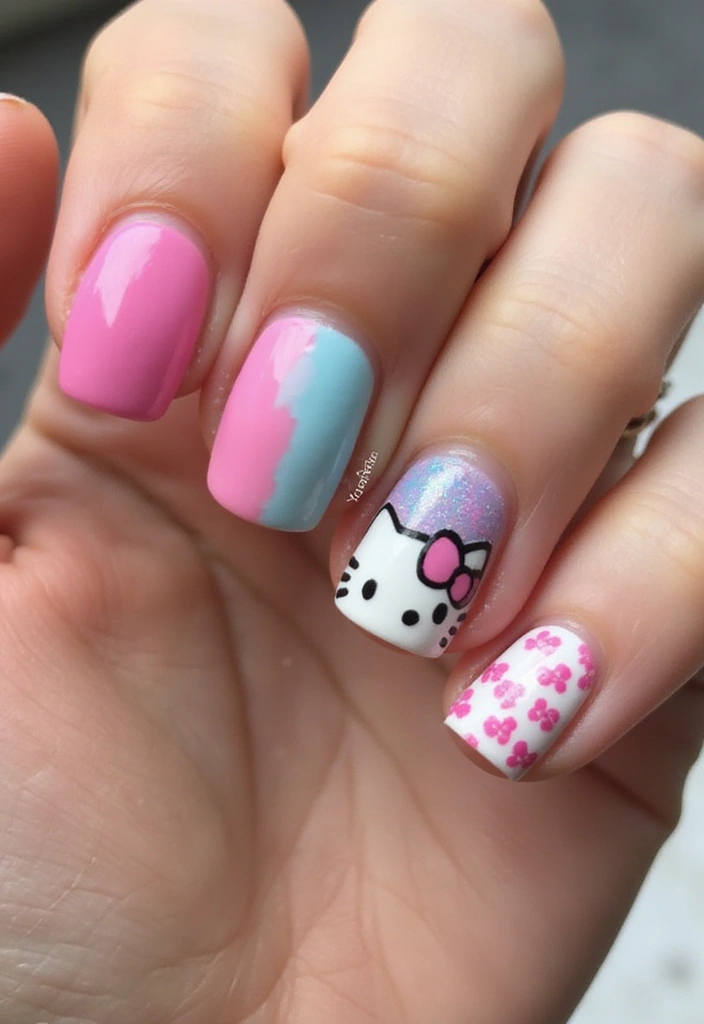 14 Uñas de Personajes que Cada Niña Querrá Tener (¡La #3 Es Una Locura!) - 9. Uñas de Gatos de Hello Kitty