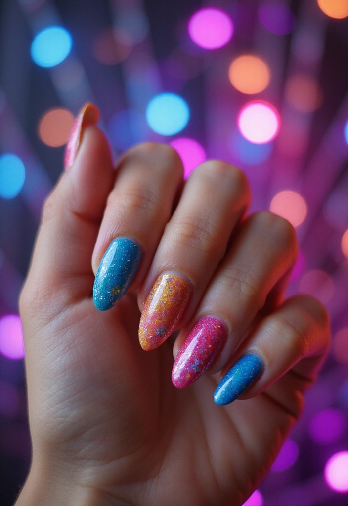 15 Diseños de Uñas de Discoteca que Te Dejarán Sin Aliento (¡No podrás elegir solo uno!) - 12. Rainbow Delight