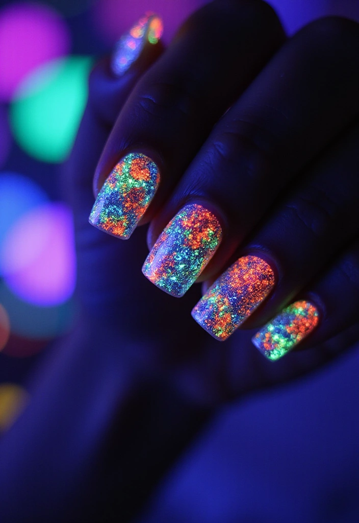 15 Diseños de Uñas de Discoteca que Te Dejarán Sin Aliento (¡No podrás elegir solo uno!) - 13. Glowing Under Blacklight