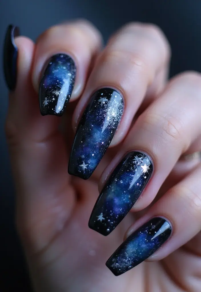 15 Diseños de Uñas de Discoteca que Te Dejarán Sin Aliento (¡No podrás elegir solo uno!) - 7. Cosmic Vibes
