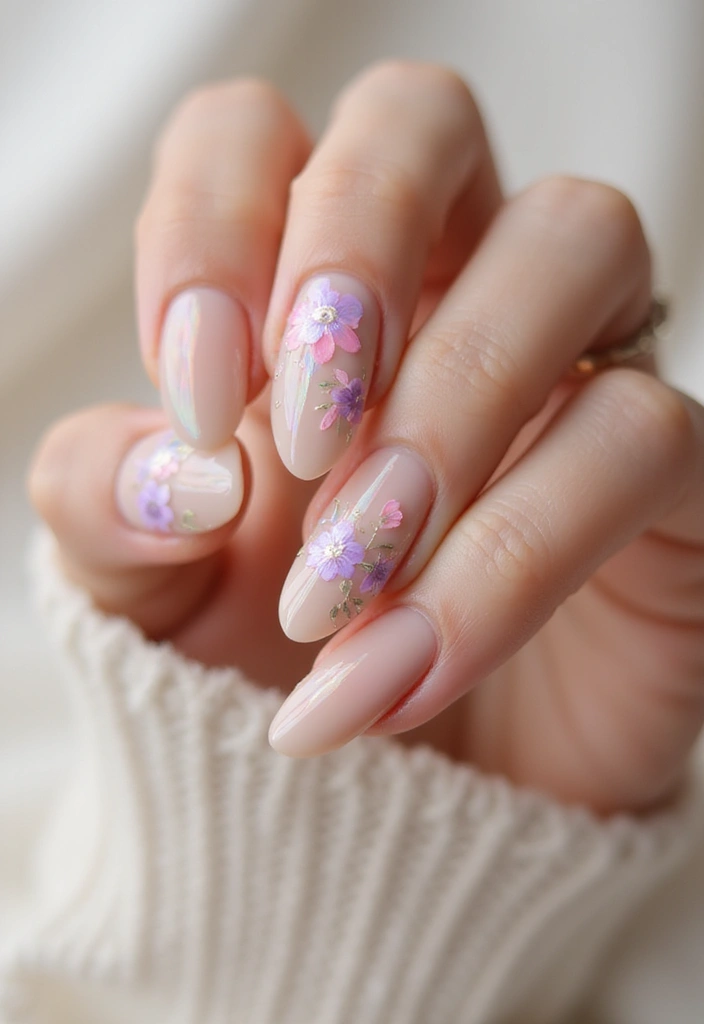 15 Iridescent Nail Designs That'll Make You Shine Like a Rainbow (You Won't Believe #8!) - 13. Iridescent Floral Accents