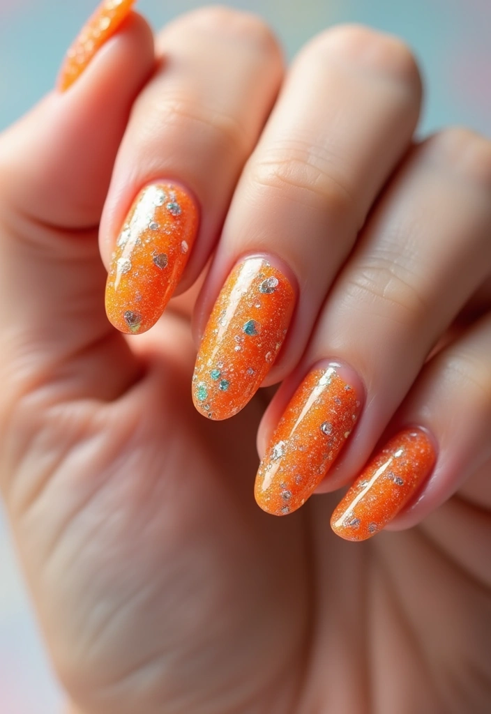 19 Citrus Nail Designs That Will Have You Feeling Fresh and Fabulous! - 10. Citrus Glitter Burst