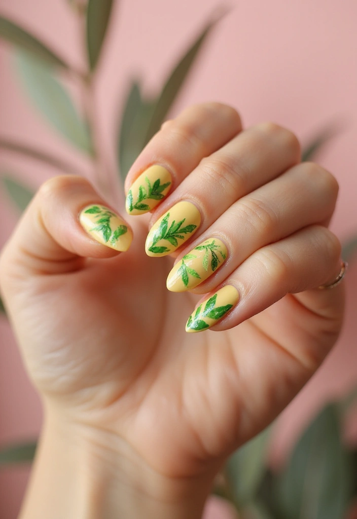 19 Citrus Nail Designs That Will Have You Feeling Fresh and Fabulous! - 11. Citrus Leaf Accents