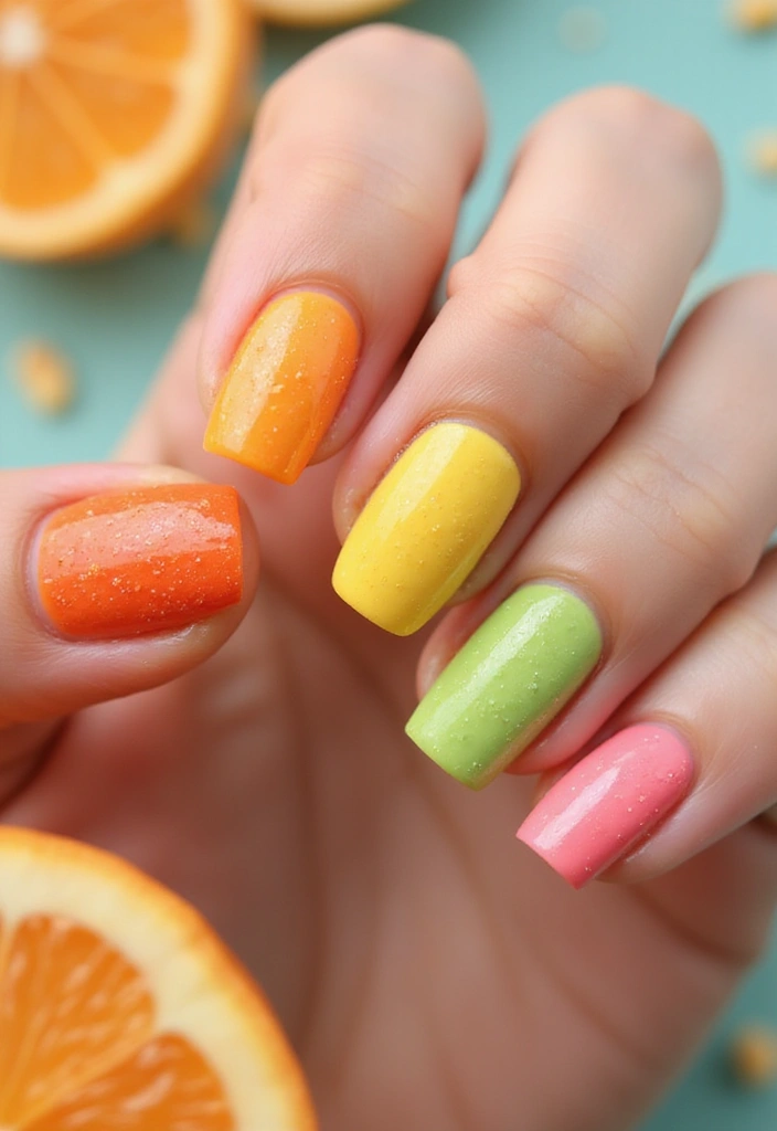 19 Citrus Nail Designs That Will Have You Feeling Fresh and Fabulous! - 12. Sweet Citrus Skittle