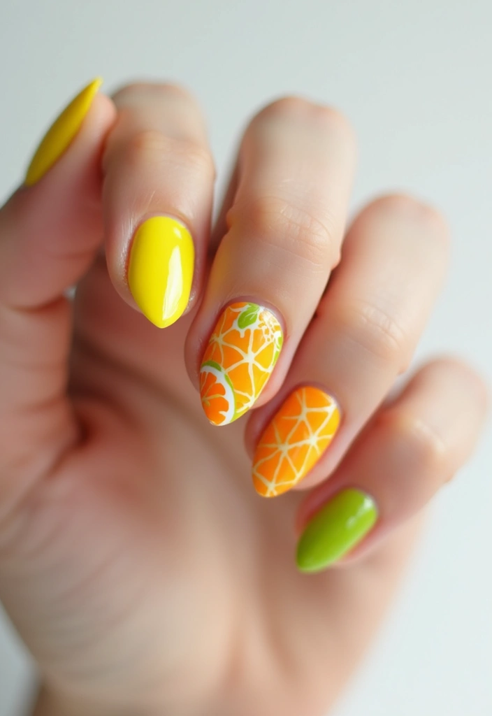 19 Citrus Nail Designs That Will Have You Feeling Fresh and Fabulous! - 15. Citrus Statement Nails