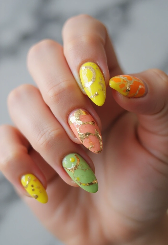 19 Citrus Nail Designs That Will Have You Feeling Fresh and Fabulous! - 18. Citrus Foil Art