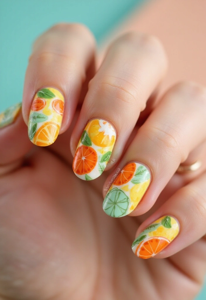 19 Citrus Nail Designs That Will Have You Feeling Fresh and Fabulous! - 19. Abstract Citrus