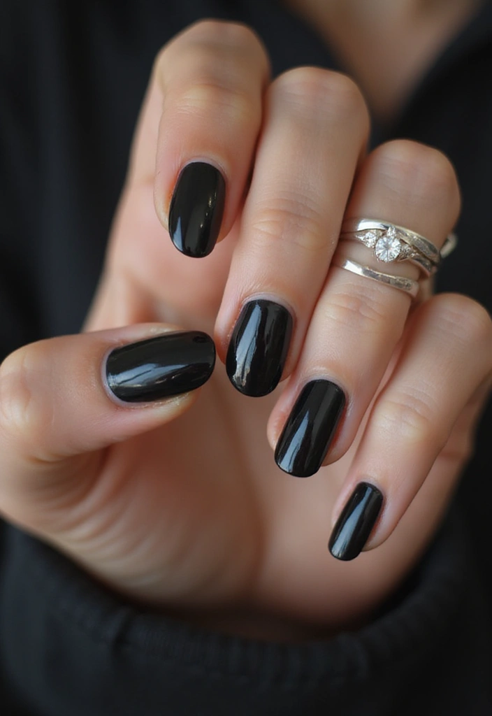21 Estilos de Uñas Negras Elegantes que Debes Probar Este 2025 (¡El #12 es un Must!) - 1. Clásico y Chic: El Negro Liso