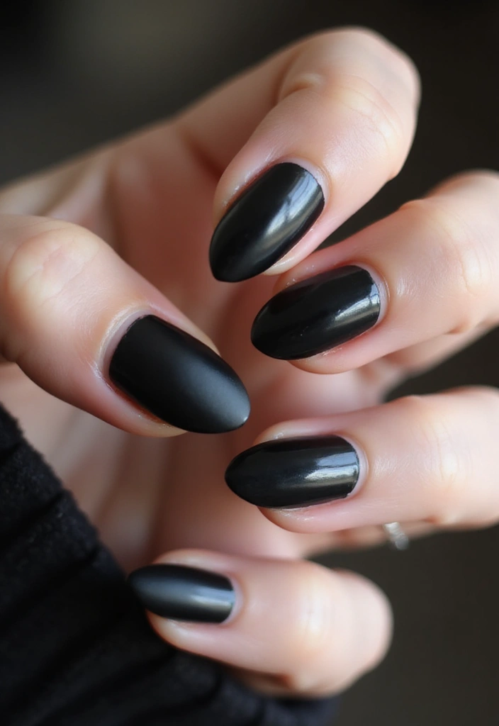 21 Estilos de Uñas Negras Elegantes que Debes Probar Este 2025 (¡El #12 es un Must!) - 10. Uñas con Efecto Mate y Brillante